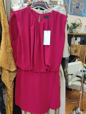 Zara Magenta Sleeveless Pleated Waist Mini Hidden Short Overalls Dress